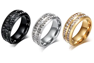 Hot Stainless Steel 3 Colors Two-row Full Crystal Thumb Ring Womens Mens Ring • $14.99