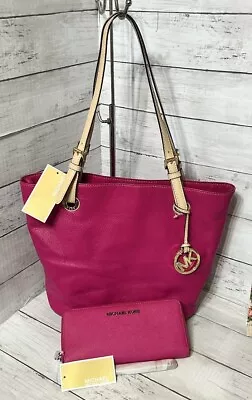 NWT’S Michael Kors Jet Set Raspberry Leather Medium Tote  And Wallet/Wristlet • $210