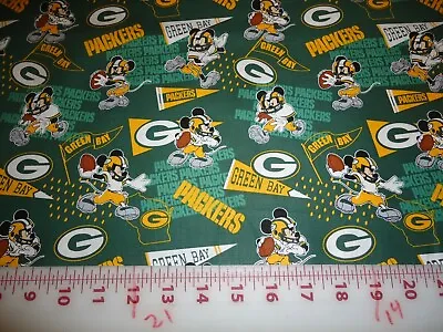 (1 Yard) NFL Green Bay Packers Mickey Mouse Cotton Fabric (36  X 44 ) • $11.95