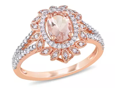 3/4 Carat (ctw) Morganite Ring 10K Pink Gold With Diamonds • $955.92