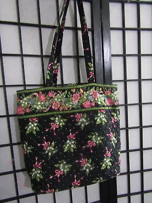 VERA BRADLEY Black Pink Green Tulip Floral Tote Bag 14X5X12 GOOD CONDTION! • $14.99