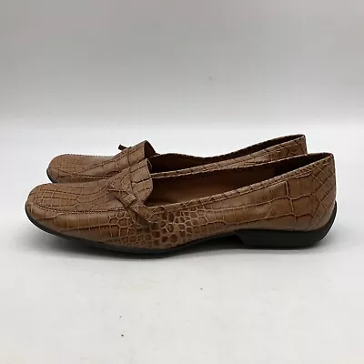 Michelle D Womens Loafers Size 11 M Brown Leather Slip On Reptile Print • $25