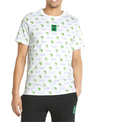 Puma X Minecraft Aop Crew Neck Short Sleeve T-Shirt Mens White Casual Tops 53437 • $19.99