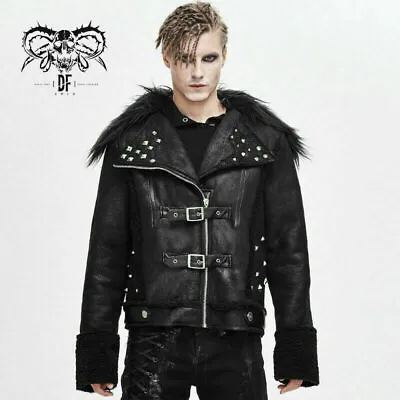 Men's Punk Rock Fur Collar Coat Street Type Cool Loose Locomotive Leather Jacket • $123.25