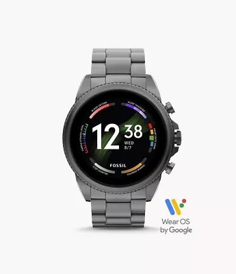 $500 • Buy Fossil Gen 6 44mm Case With Link Band Smart Watch - Smoke Stainless Steel...