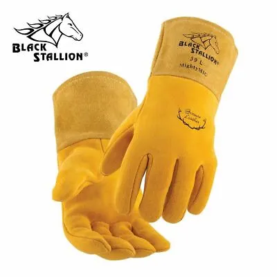 $24.35 • Buy Black Stallion Mighty MIG 39 L Reversed Grain Deerskin Lined MIG Gloves Large
