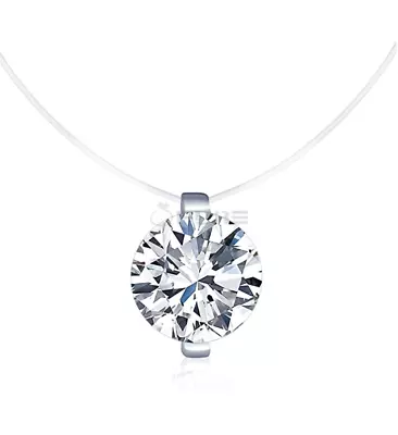 925 Sterling Silver Cubic Zirconia Transparent Chain Solitaire Pendant Necklace • £3.99