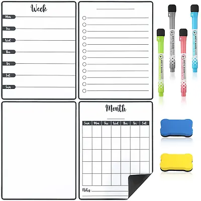 4 Pcs Magnetic Weekly Calendar For Fridge Dry Erase Menu Board Black White  • $15.36