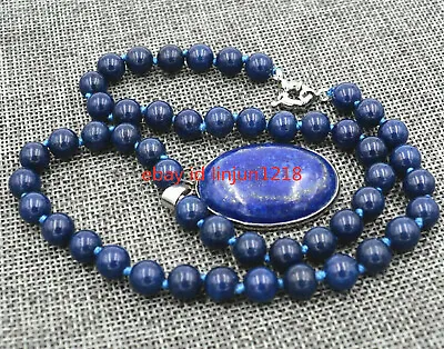 New 10mm Natural Egyptian Lapis Lazuli Gemstone Pendant Necklace 18'' AAA • $5.85