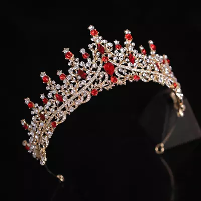 Gold Red Bride Crown Princess Rhinestone Headband Jewelry Bridal Tiaras Vintage • $13.59