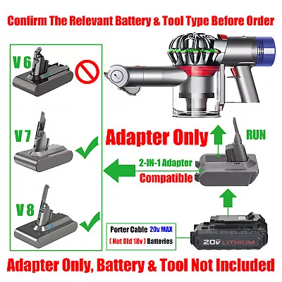 $19.68 • Buy 1x Adapter Upgrade Dyson V7 V8 Vacuum To Porter Cable 20v MAX (Not 18v) Battery