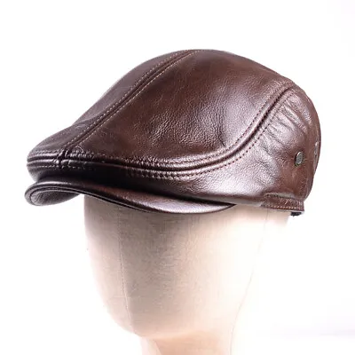 Men's Real Leather Winter Warm Ear Flap Army Beret Peaked Cap Newsboy Hats/Caps • $23.80