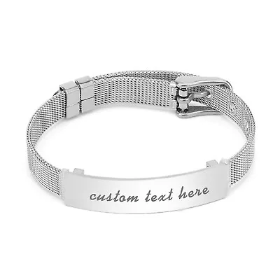 Personalized Men Women Stainless Steel Mesh Bracelet Wristband Engraved Custom • $13.99