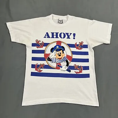 Vintage Mickey Mouse Shirt Adult Size L White Walt Disney Co. USA Single Stitch • $24.99