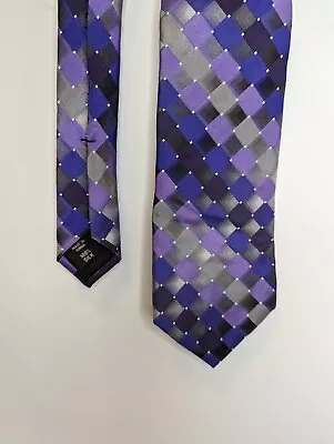 Van Heusen Pure Silk Tie Mens Classic Sliver Purple Diamond Designer • $4