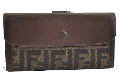 Authentic FENDI Vintage Zucca Long Wallet Purse Canvas Leather Brown Black 4122I • $7.50