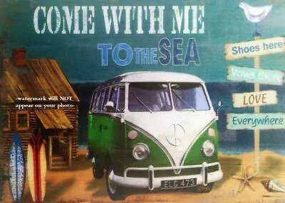 $5.48 • Buy Beach House Sign PHOTO Surf Boards VW Bus Ocean Decor Surfing 5x7 Photo Pic