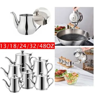 Stainless Steel Metal Teapot Cafe Tea Coffee Drink Restaurant Kitchen Flip Lid • £9.20