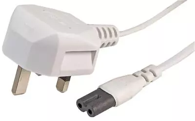 £5.29 • Buy 2m White Figure Of 8 Power Lead 2 Pin Mains Cable UK Plug Cable Cord C7 Fig