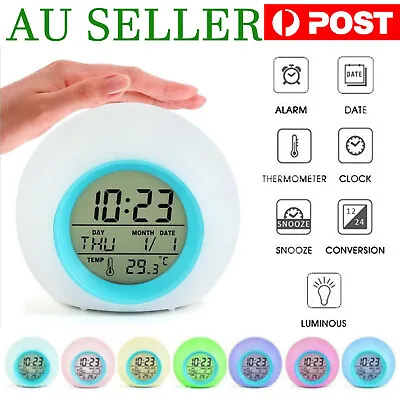 $13.99 • Buy Kids Alarm Clock Wake Up Light Digital Clock With 7 Colors Changing Press Gift