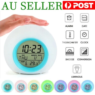 $21.99 • Buy Kids Alarm Clock Wake Up Light Digital Clock With 7 Colors Changing Press Gift