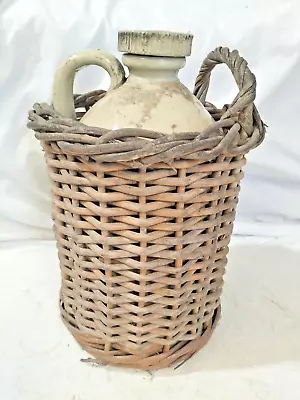 Antique Demijohn Carboy Jug Cane Basket Demijohn W Stopper Carboy Cane Basket AF • $164.95