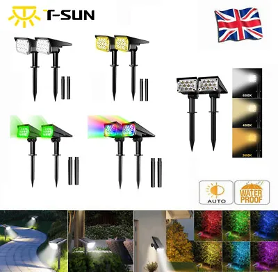 T-SUN 2Packs Solar Spot Light Solar Spotlight Garden IP65 Waterproof Wall Lights • £26.99