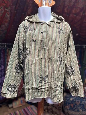 Unisex Hooded Striped Ethnic Motif Shirt Hippieboho Festival Shirt XXXL • £23.99