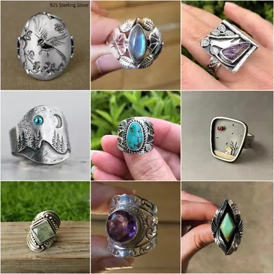 Retro 925 Silver Rings For Women Turkish Handmade Ring Party Jewelry Size 6-10 • $2.31