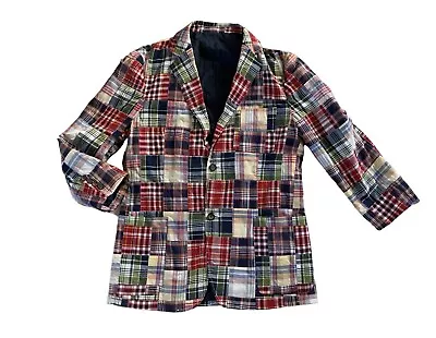 Vintage J. Crew Madras Plaid Patchwork Blazer Cotton Preppy Mens Sport Coat Med • $52.20