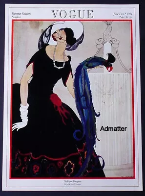 Vogue Fashion Magazine Cover Poster June Summer 1921 Lady/parrot Art Deco Print • $24.99