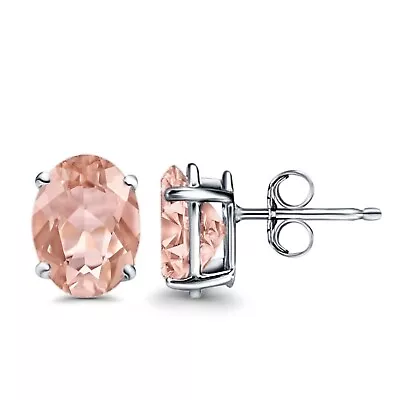 1.85 Ct. Oval Morganite Stud Earrings - 14k White Gold Plated Silver • $53.95