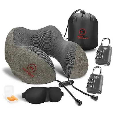 Neck Pillow For Travel(Grey) Set-  TWO TSA Luggage Locks Eye Mask And Ear Plugs • $11.99