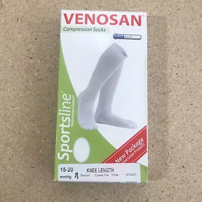 Venosan Compression Socks Sportsline Knee Length 15-20 MmHg Medium White CoolMax • $12