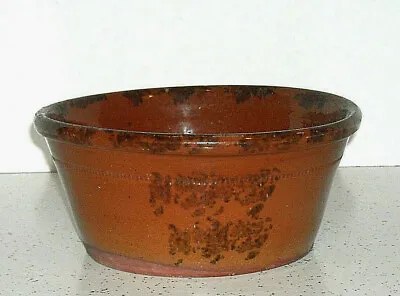 Early (1845 - 1870) Manganese Sponged Redware 9  Serving Bowl Stoneware Haig PA • $285