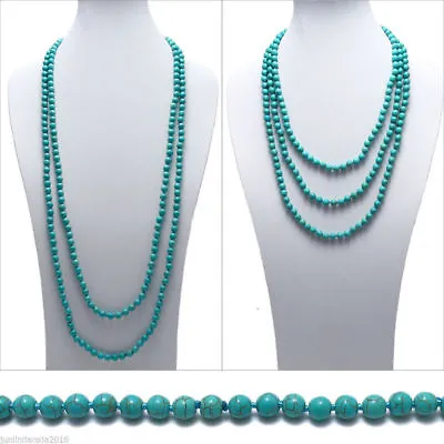 80 Inch Long Genuine 8mm Natural Turquoise Bead Stranded Necklace JN1983 • £12.79