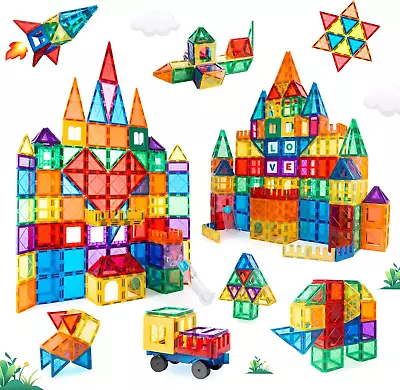 3D Set Magna Tiles Clear Colors Magnetic Building Toy Magnet Blocks Kids 85PCS.. • $43.78