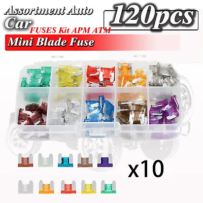 120PCS Mini Blade Fuse Assortment Auto Car Motorcycle SUV FUSES Kit APM ATM US • $4.99