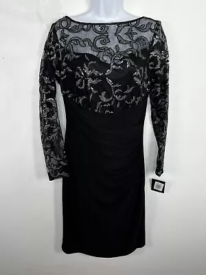 Marina Dress Sz 10 Black Long Sleeve Sheer Lace Evening Occasion New • $31.50