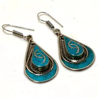 Tibetan Turquoise Handmade Bohemian Drop/Dangle Earrings Nepalese 2.40  SR 5005 • $5.99
