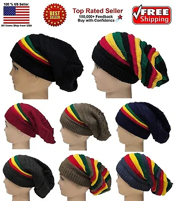 Rasta Reggae Style Winter Ski Crochet Beret Baggy Oversize Slouchy Beanie Hat • $9.99