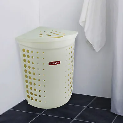 Corner Laundry Basket 40L Curver Linen Washing Clothes Plastic Storage Hamper • £14.99