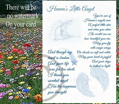 Heavens Little Angel Baby Child Loss Grave Memorial Card C36 • £4