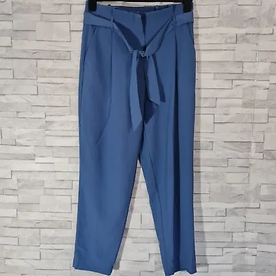 H&M Blue Cropped Trousers Size 10-UK Tapered Removable Belt 30W 26L • £10