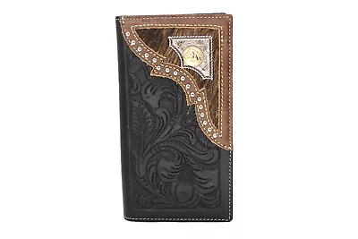 Western Bifold Wallet Black Checbook Genuine Leather Horse Wallet Studs • $35.99