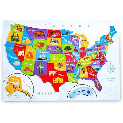 Juvale 44pcs Magnetic U.S. Puzzle Map For Kids 19 X 13 Inches • $13.99