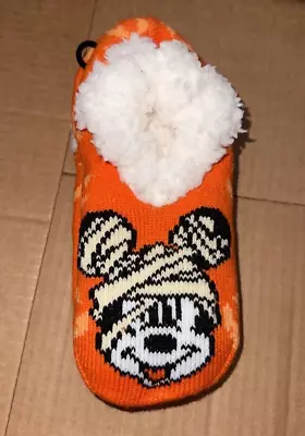 Disney Mickey Mouse MUMMY HALLOWEEN FUZZY SLIPPERS SOCKS WOMENS OSFM NEW • $7.48