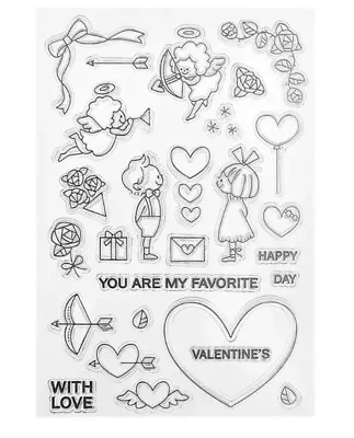Valentines Clear Stamps Love Hearts  Cupid Cute Cartoon Transparent Stamp Set • £7