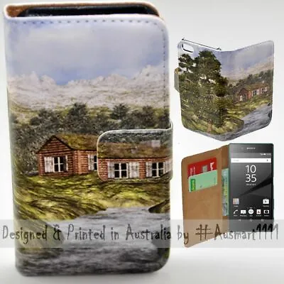 $13.98 • Buy For Sony Xperia Series Cabin Lodge At Hill Print Wallet Mobile Phone Case Cover