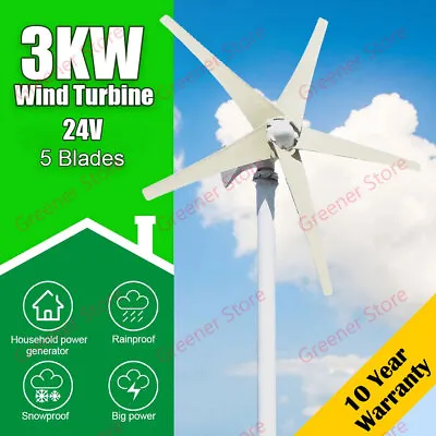 $236.55 • Buy 3000W 24V 5 Blades Wind Turbine Generator Kit W Charge Controller Home Power Kit